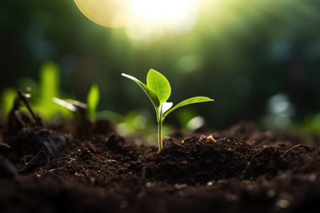 Close-Up Of Fresh Green Plant and green seed growing AI Generatedの素材