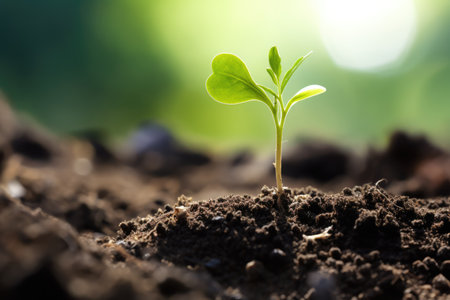 Close-Up Of Fresh Green Plant and green seed growing AI Generatedの素材