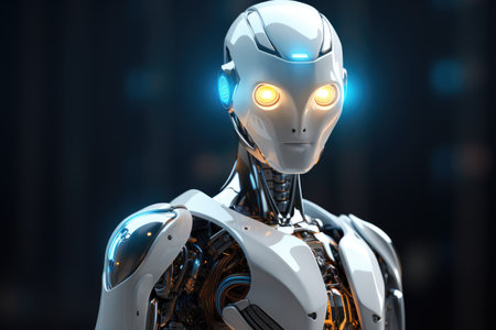 Modern futuristic robot with glowing eyes Ai generatedの素材