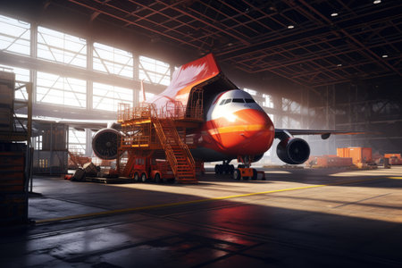 Airplane in the cargo terminal Ai generatedの素材