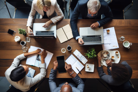 Business team working together on a table, top view of Businessman people sitting at table and working together Ai generatedの素材