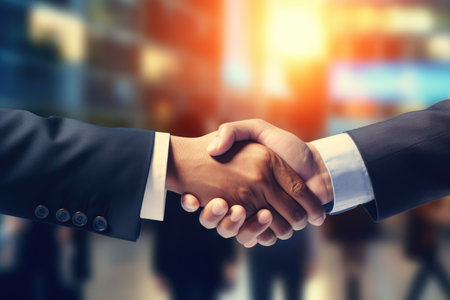 Business people shake hands , Close up of business people shaking hands Ai generatedの素材