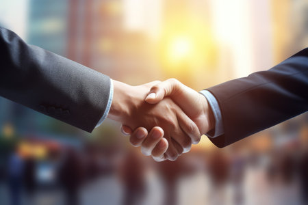 Business people shake hands , Close up of business people shaking hands Ai generatedの素材