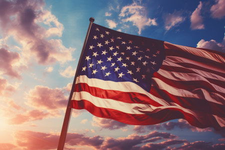 American flag on sky Ai generatedの素材