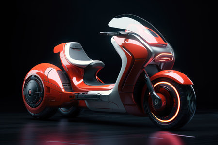 Modern electric scooter on a dark background. 3d rendering.の素材