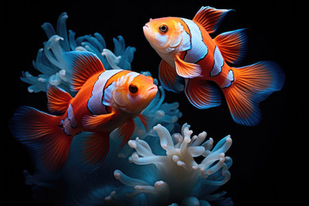 Beautiful Clownfish, An image of a clownfish nestled among the tentacles of a sea anemone Ai generatedの素材
