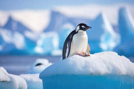 Penguin on ice floe Antarctic, penguin float on the ice floe in the Southern Ocean in Antarctica in search of food, The effects of global warming Ai generatedの素材