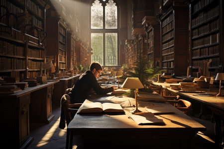 Student study in library, student study in the library reading book .Ai generatedの素材