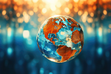 Abstract globe focusing on North America, representing interconnected digital and financial networks, Ai generatedの素材