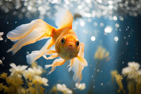 Goldfish in the aquarium Beautiful underwater, The tank is filled with beautiful and colorful small fish that are swimming around, Ai generatedの素材