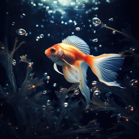 Goldfish in the aquarium Beautiful underwater, The tank is filled with beautiful and colorful small fish that are swimming around, Ai generatedの素材