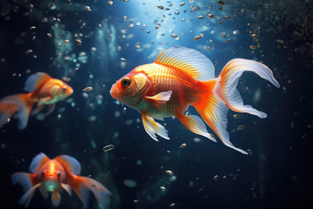 Goldfish in the aquarium Beautiful underwater, The tank is filled with beautiful and colorful small fish that are swimming around, Ai generatedの素材