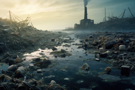 Polluted Sea, Global Pollution Concept, Plastic ecology ocean sea water underwater pollution trash. Eco world problem,Ai generatedの素材