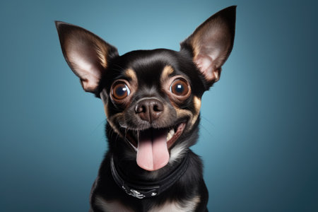 Studio shot of a funny face dog on an isolated background, a Pet dog looking at camera, front view portrait, one animal. Pet care and animals concept. Ai generatedの素材