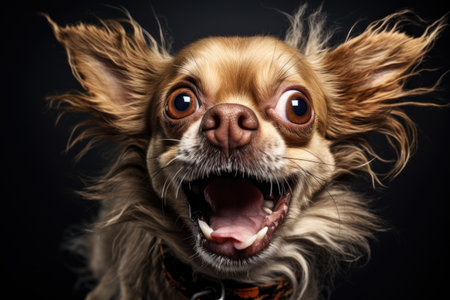 Studio shot of a funny face dog on an isolated background, a Pet dog looking at camera, front view portrait, one animal. Pet care and animals concept. Ai generatedの素材