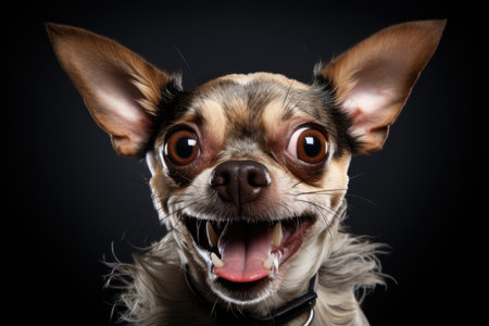 Studio shot of a funny face dog on an isolated background, a Pet dog looking at camera, front view portrait, one animal. Pet care and animals concept. Ai generatedの素材