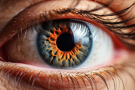 Close up micro picture of person's eye. Ai generatedの素材