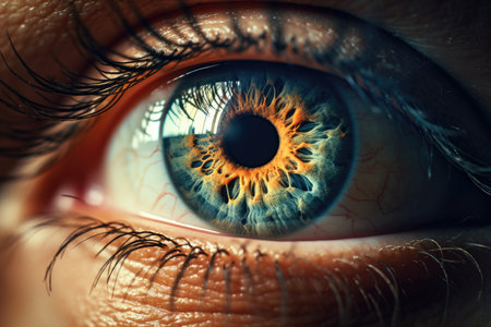Close up micro picture of person's eye. Ai generatedの素材