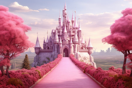 A wonderful cute princess castle in a fairytale style, a wonderful cute princess castle in a fairytale style, pink design. Ai generatedの素材