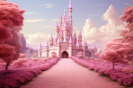 A wonderful cute princess castle in a fairytale style, a wonderful cute princess castle in a fairytale style, pink design. Ai generatedの素材