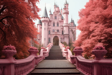 A wonderful cute princess castle in a fairytale style, a wonderful cute princess castle in a fairytale style, pink design. Ai generatedの素材