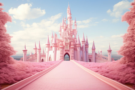 A wonderful cute princess castle in a fairytale style, a wonderful cute princess castle in a fairytale style, pink design. Ai generatedの素材
