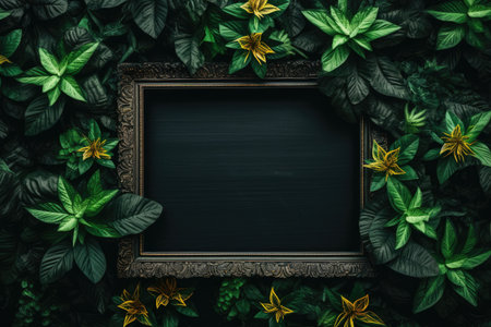 Mock up empty black frame. Botanical decorations frame Ai generatedの素材