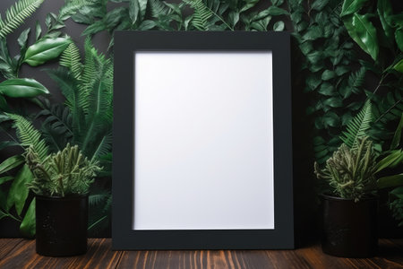 Mock up empty black frame. Botanical decorations frame Ai generatedの素材