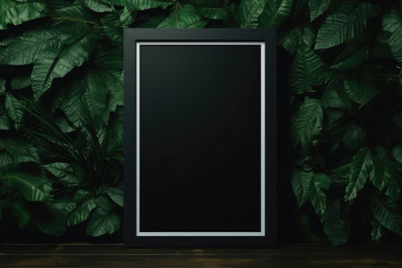 Mock up empty black frame. Botanical decorations frame Ai generatedの素材