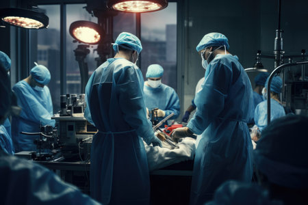 Surgeons working in the operating room, Skilled surgical team performs a life-saving heart transplant in a sterile operating theater . Ai generatedの素材