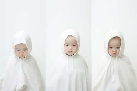 Four baby variation in white background. Group of different multiracial children on white background. Ai generatedの素材