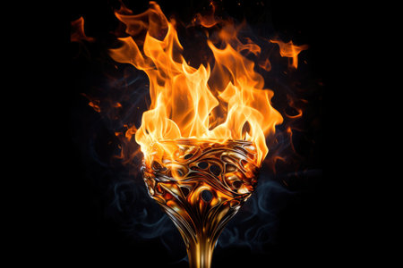 Fire flames on black background. Fire flames isolated on black background. Olympic flame, Ai generatedの素材