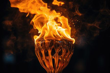 Fire flames on black background. Fire flames isolated on black background. Olympic flame, Ai generatedの素材