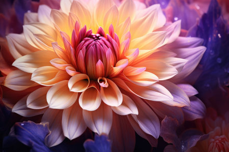 Colorful dahlia flower close up. Colorful flowers background, Close up beautiful follower. AI generatedの素材