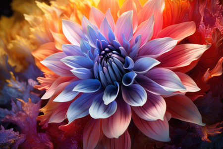 Colorful dahlia flower close up. Colorful flowers background, Close up beautiful follower. AI generatedの素材