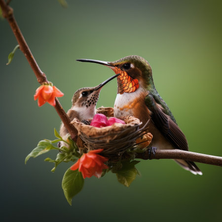 A Mother Hummingbird Feeding Her Babies Ai generatedの素材