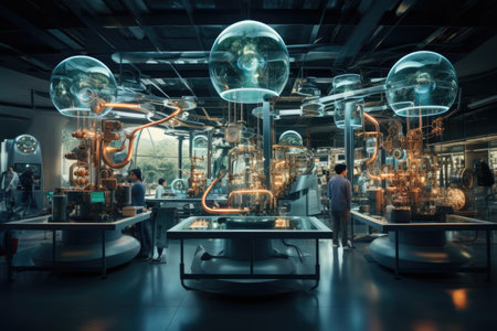 sophisticated quantum computing laboratory with intricate machinery and futuristic user interfaces, Ai generatedの素材