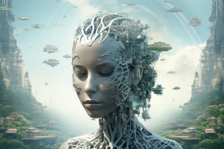 Create a visual representation of a virtual world where artificial intelligence shapes and enhances the digital landscape, Ai generatedの素材