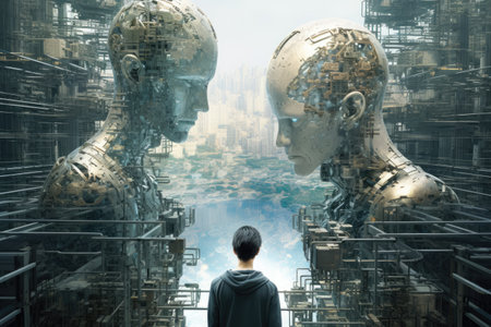 Create a visual representation of a virtual world where artificial intelligence shapes and enhances the digital landscape, Ai generatedの素材