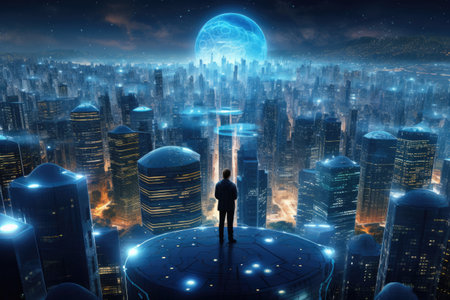 Create a visual representation of a virtual world where artificial intelligence shapes and enhances the digital landscape, Ai generatedの素材