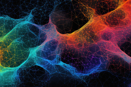 AI inspired neural network pattern, 3d illustration of neuron cell with glowing particles, Ai generateの素材