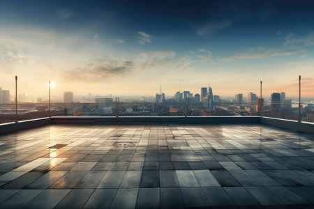 City from the building's roof, showing just the empty floors. city from the building's roof, showing just the empty floors. Ai generatedの素材