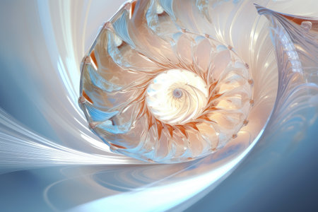 Abstract fractal. Fractal art background Nautilus shell for creative design. Decoration for wallpaper, closeup of a nautilus shell, Ai generatedの素材