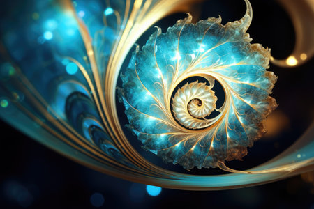 Abstract fractal. Fractal art background Nautilus shell for creative design. Decoration for wallpaper, closeup of a nautilus shell, Ai generatedの素材