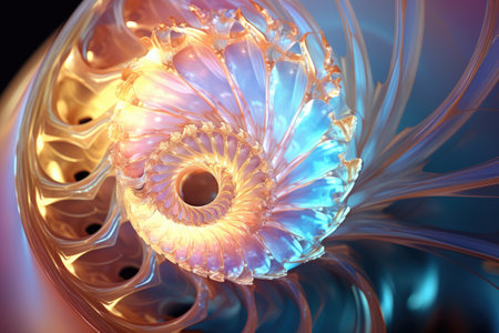 Abstract fractal. Fractal art background Nautilus shell for creative design. Decoration for wallpaper, closeup of a nautilus shell, Ai generatedの素材