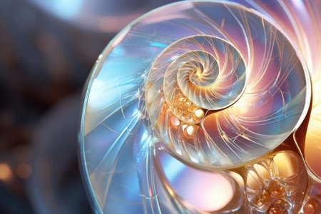 Abstract fractal. Fractal art background Nautilus shell for creative design. Decoration for wallpaper, closeup of a nautilus shell, Ai generatedの素材