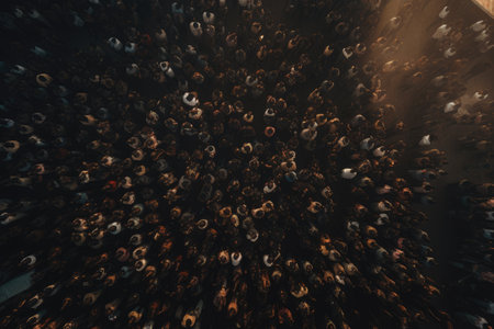Top view of Crowd of people watching concert, Crowd in open air concert at night with lighting effects, Ai generatedの素材