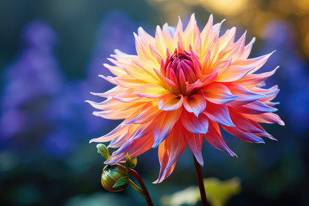 Colorful dahlia flower with blur background , Ai generatedの素材