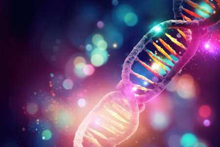 Digital illustration DNA structure in colored background with bokeh, Ai generatedの素材