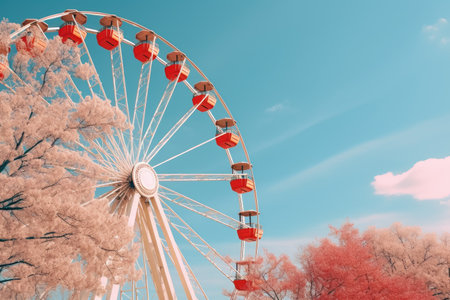 Ferris wheel in the park , Ferris wheel on blue sky background in the park, Ai generatedの素材